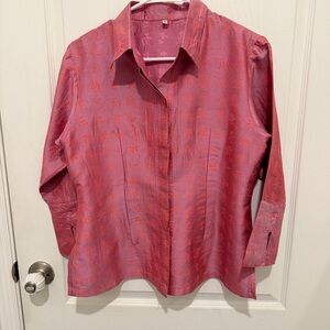 Pink Button-Up Shirt with Asian Script-custom made in Thailand